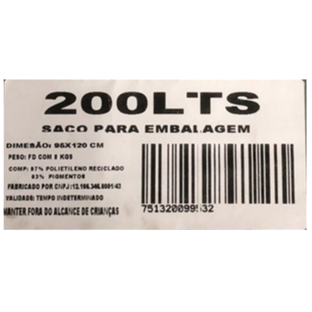 SACO LIXO PRETO 5KG 200L