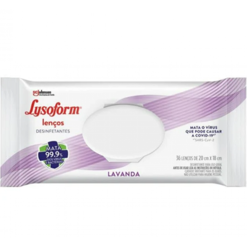 LENÇOS DESINFETANTES LAVANDA 20 X 18 CM LYSOFORM C/36