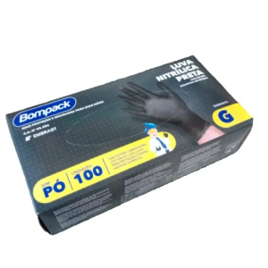 LUVA NITRILICA S/ PO PRETA GRANDE C/100 BOMPACK