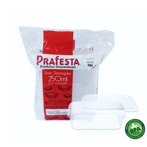 POTE RETANGULAR C/ TAMPA 250ML PRAFESTA C/24
