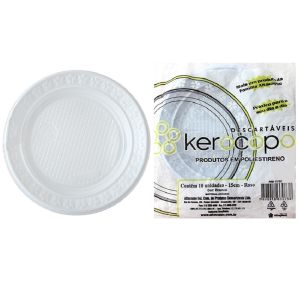 PRATO RASO DESCARTAVEL BRANCO 15CM KEROCOPO C10